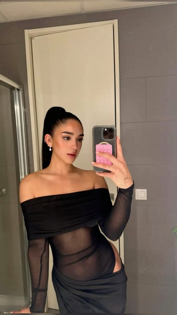 Lizy Langarm-Maxikleid aus Mesh