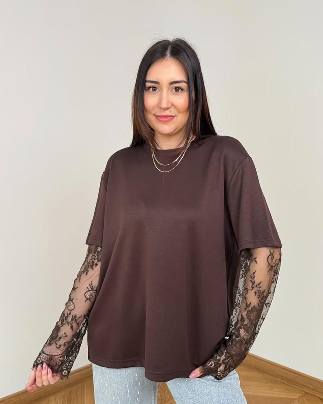 Adaora Langarmshirt mit Spitzeneinsatz