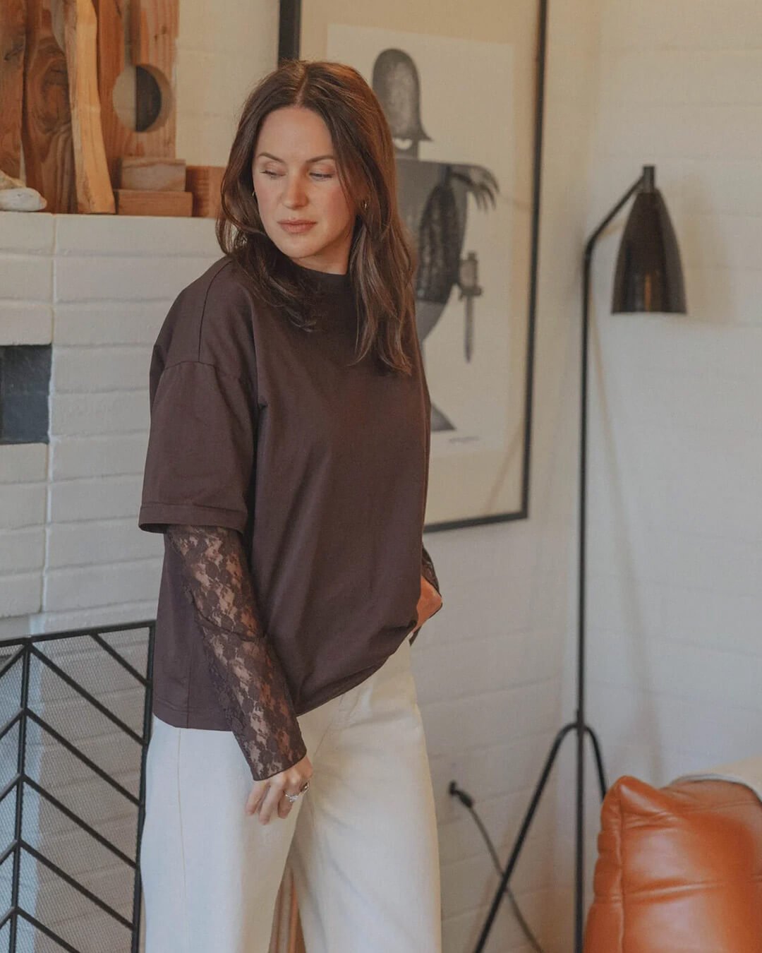 Adaora Langarmshirt mit Spitzeneinsatz