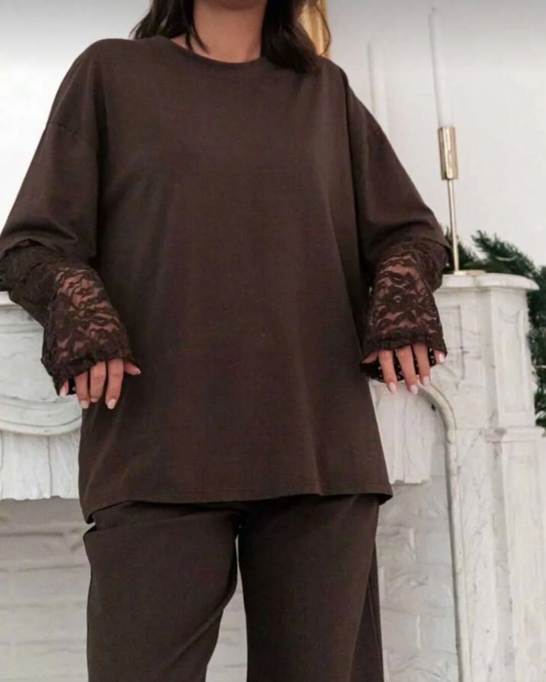 Adaora Langarmshirt mit Spitzeneinsatz