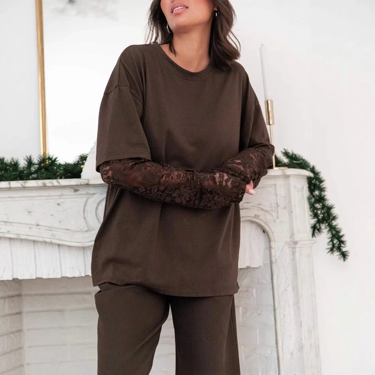 Adaora Langarmshirt mit Spitzeneinsatz