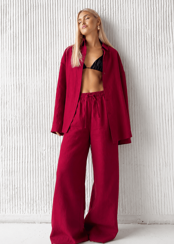 Adero Lässiges Set aus Baumwollhemd und Hose mit weitem Bein