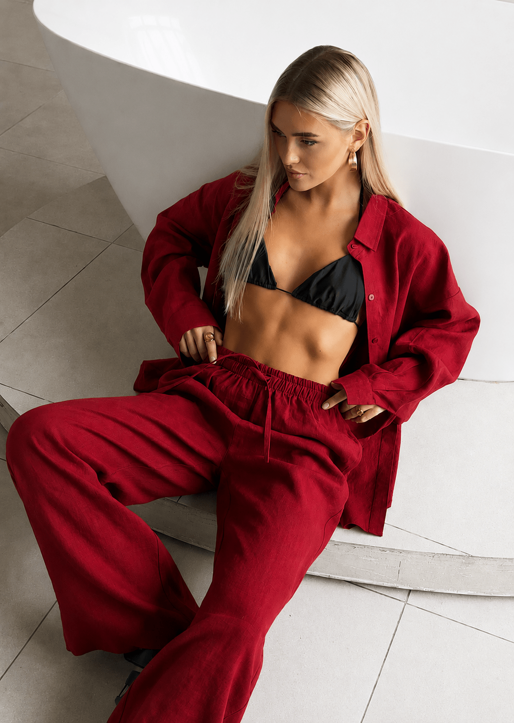 Adero Lässiges Set aus Baumwollhemd und Hose mit weitem Bein