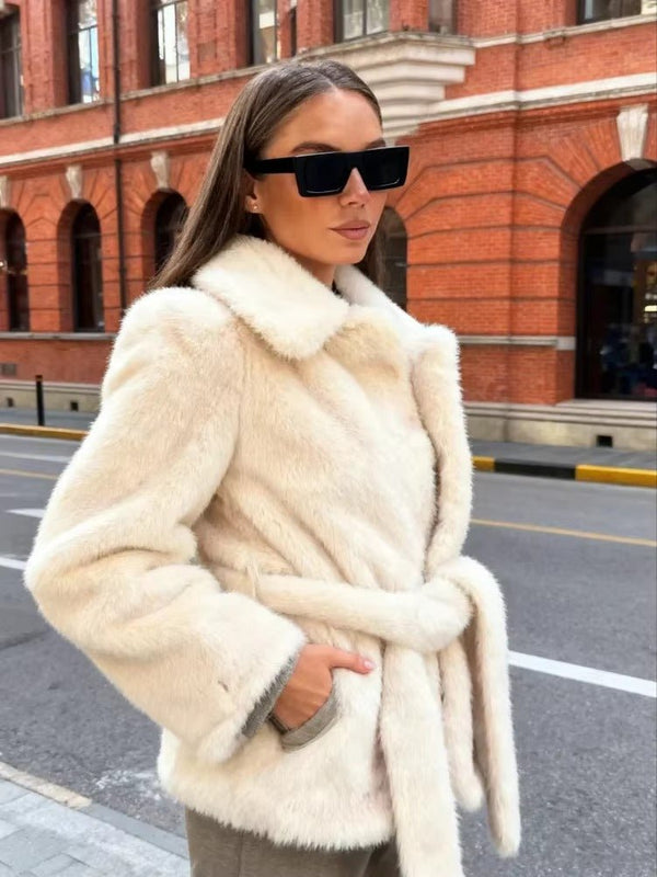 Aellinne Belted Faux Fur Coat