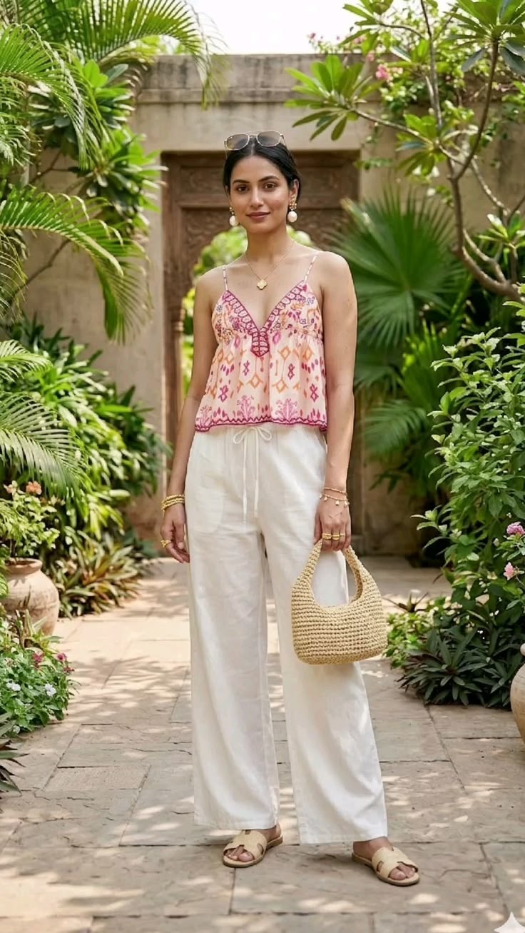 Agrafena Boho-Cami-Top mit Stickereien und Quastenband