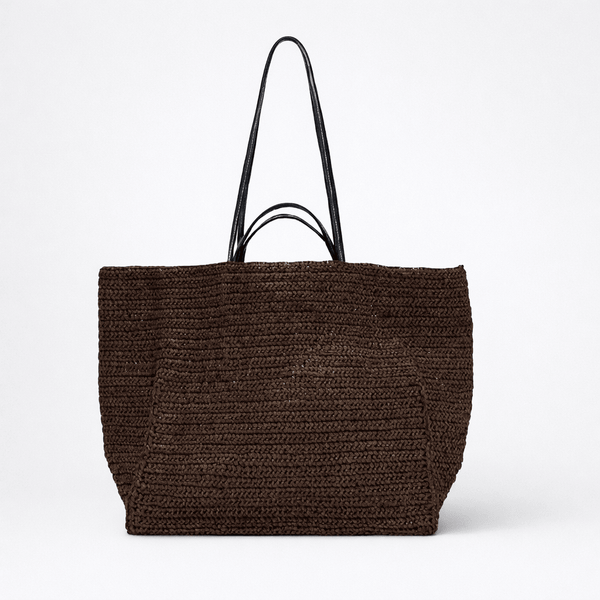 Aimee Handwoven Straw Tote Bag in Dark Brown