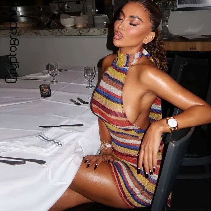 Aireste gestreiftes figurbetontes Neckholderkleid