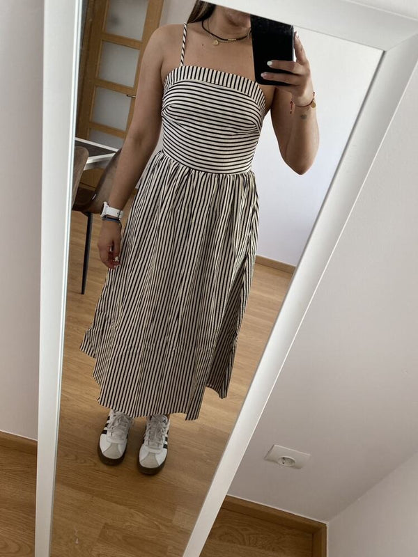 Airlin gestreiftes, gerafftes Camisole-Maxikleid
