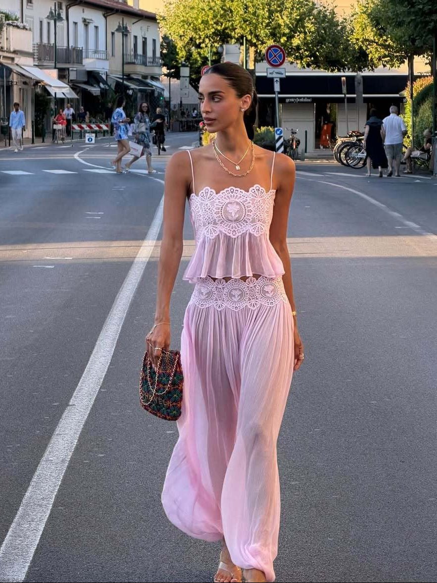 Aiselma Spitzen-Chiffon-Hosenset