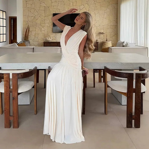 Alicia Maxi-Kleid mit drapiertem V-Ausschnitt