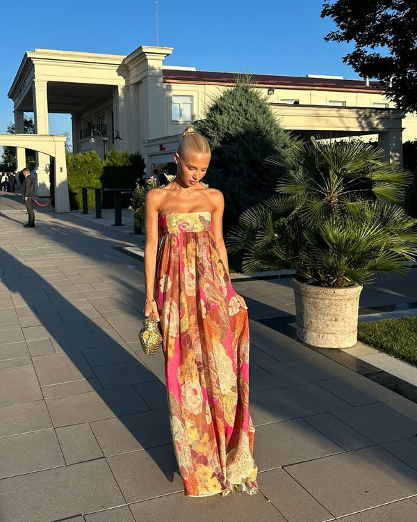Amaya Trägerloses Maxikleid mit Blumenmuster