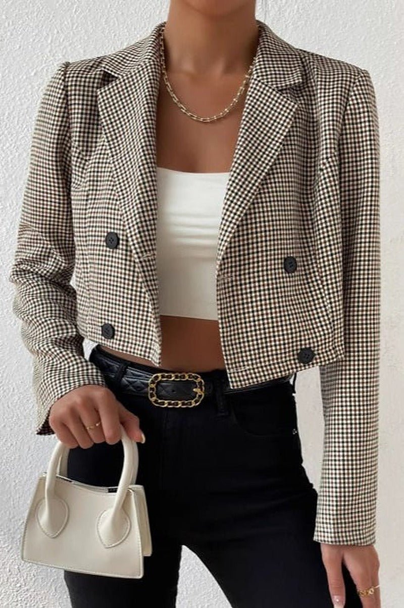 Amelia Kurzer Blazer mit Hahnentrittmuster