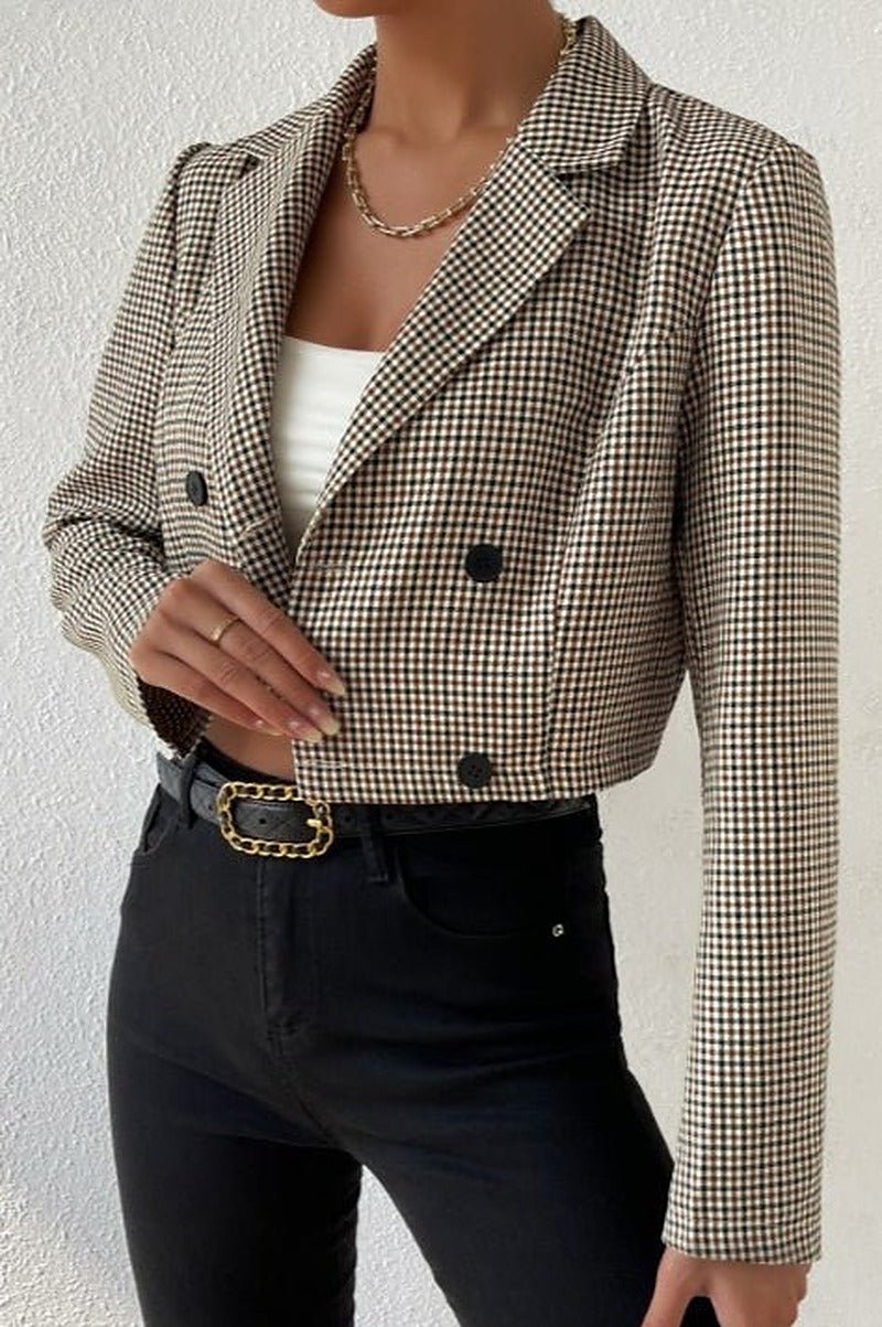Amelia Kurzer Blazer mit Hahnentrittmuster