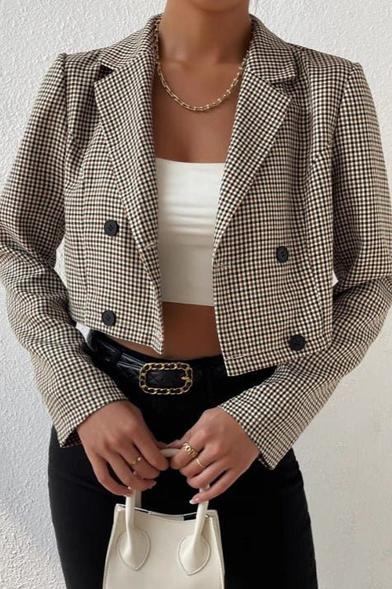 Amelia Kurzer Blazer mit Hahnentrittmuster