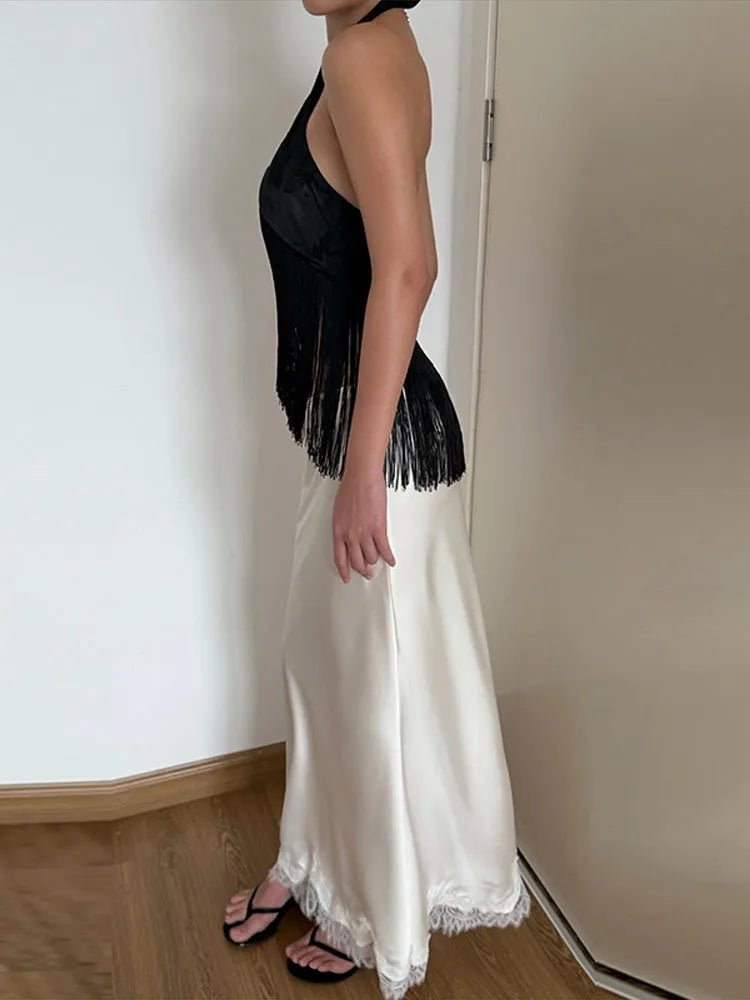 Amelie Satin-Haltertop mit Fransen