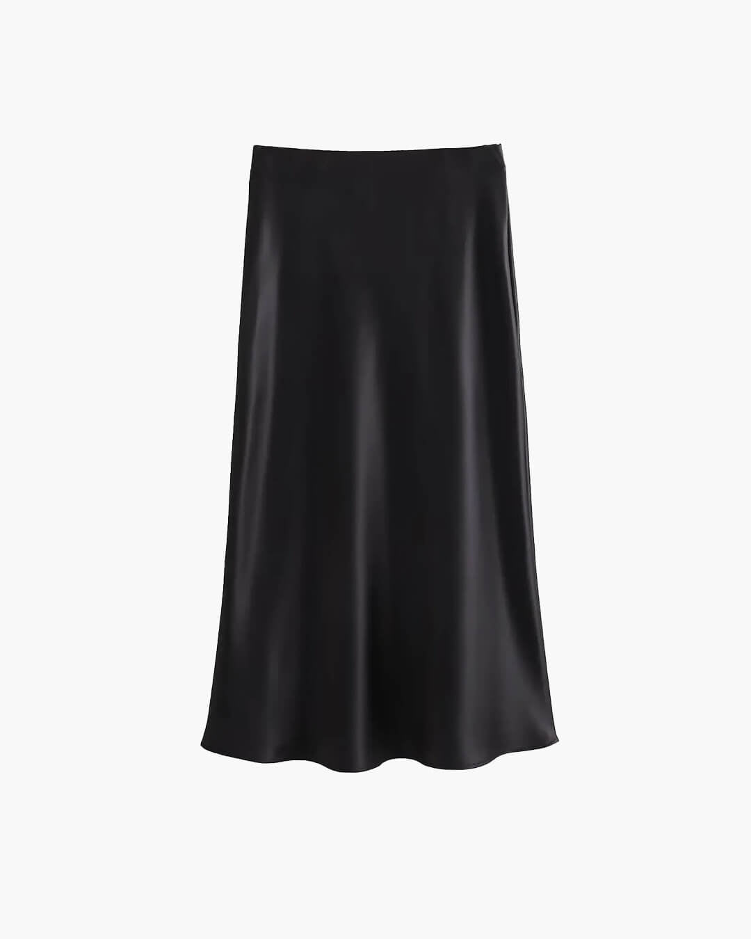 Anais Schwarzer Satin-Midirock mit hoher Taille