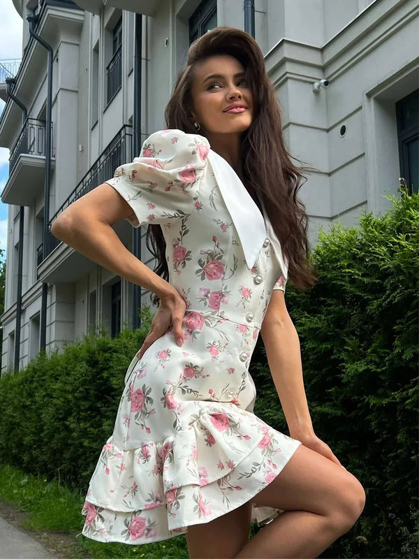 Andromeda Blumen-Minikleid mit Puffärmeln