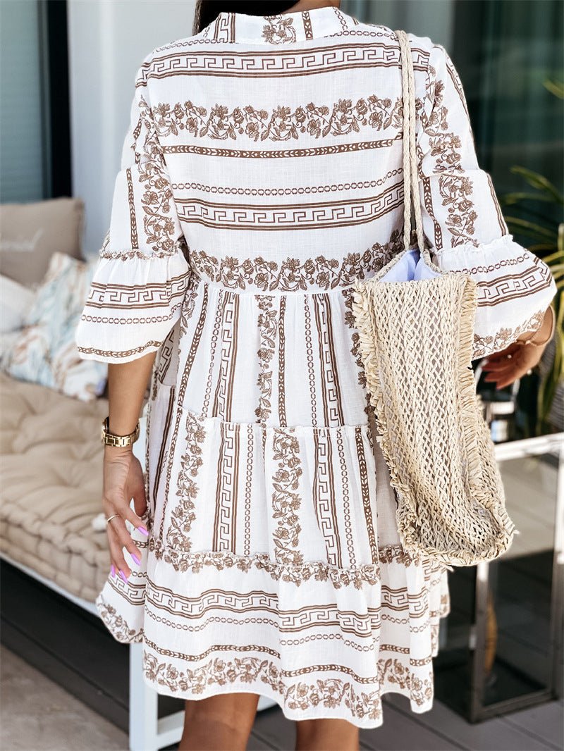 Beatrice Ruffle Boho Striped Mini Dress