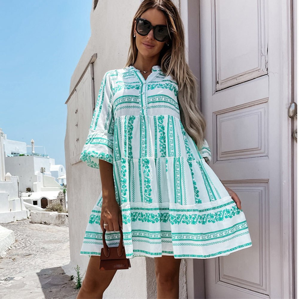Beatrice Ruffle Boho Striped Mini Dress