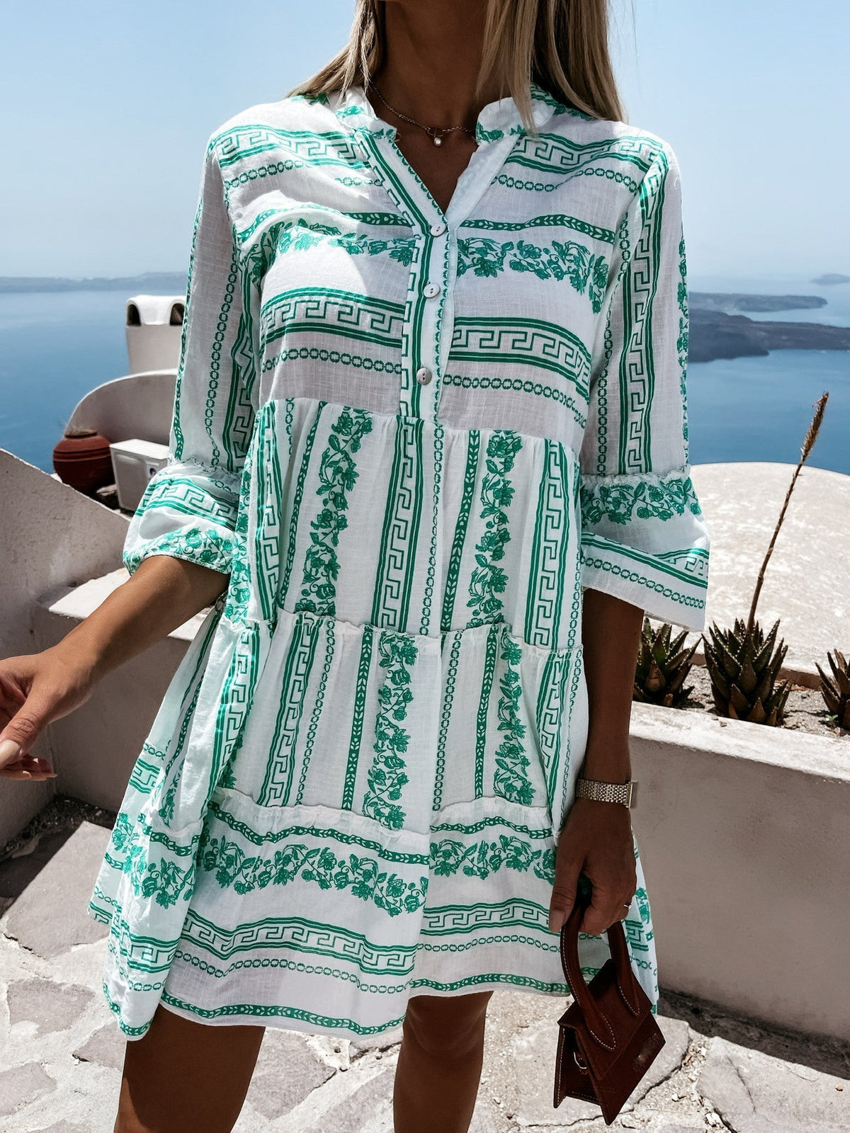 Beatrice Ruffle Boho Striped Mini Dress