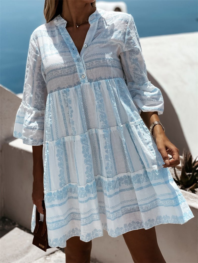 Beatrice Ruffle Boho Striped Mini Dress
