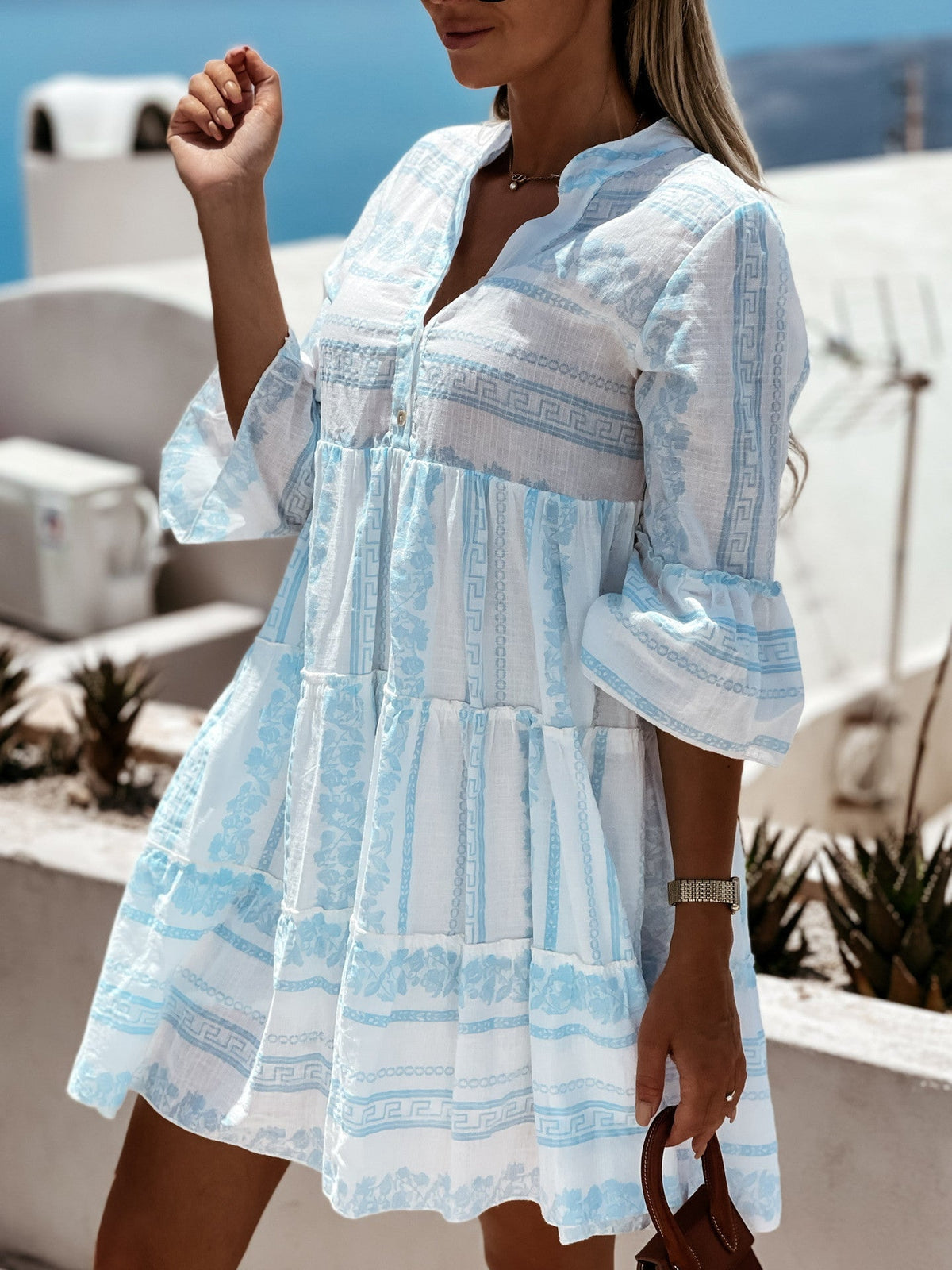 Beatrice Ruffle Boho Striped Mini Dress