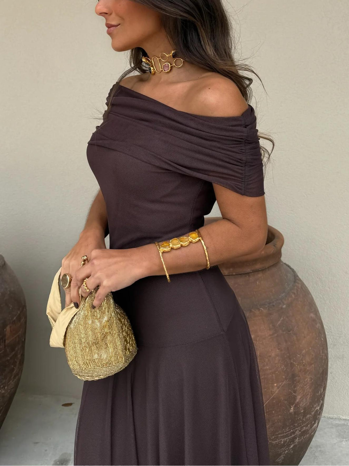Anya Drapiertes Maxikleid