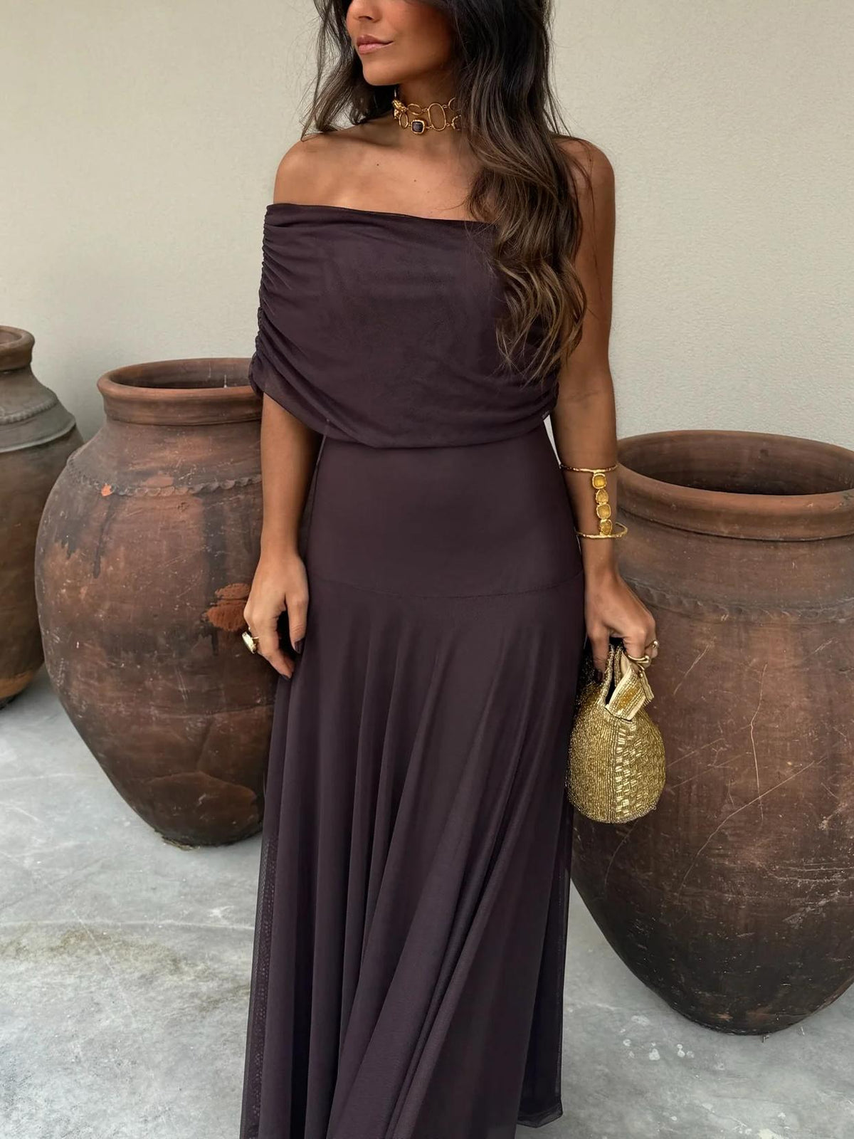 Anya Drapiertes Maxikleid