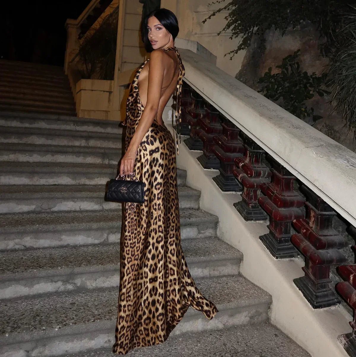 Anya Leopard Print Halter Backless Maxi Dress