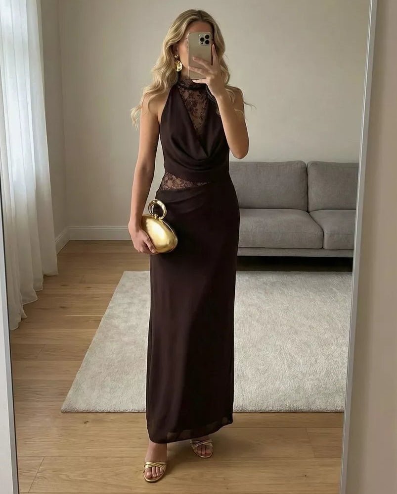 Ariadne Maxikleid mit Neckholder, Spitze und Patchwork-Design