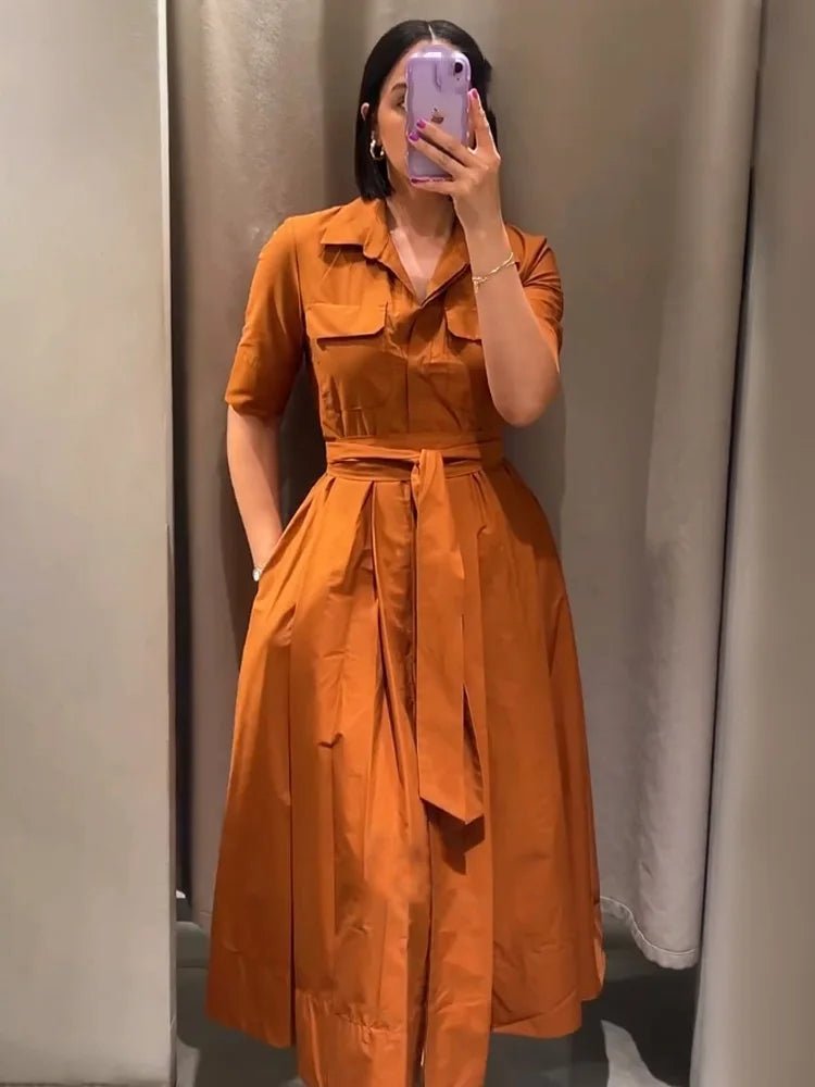 Ariane Hemdblusenkleid in Midi-Länge mit Gürtel