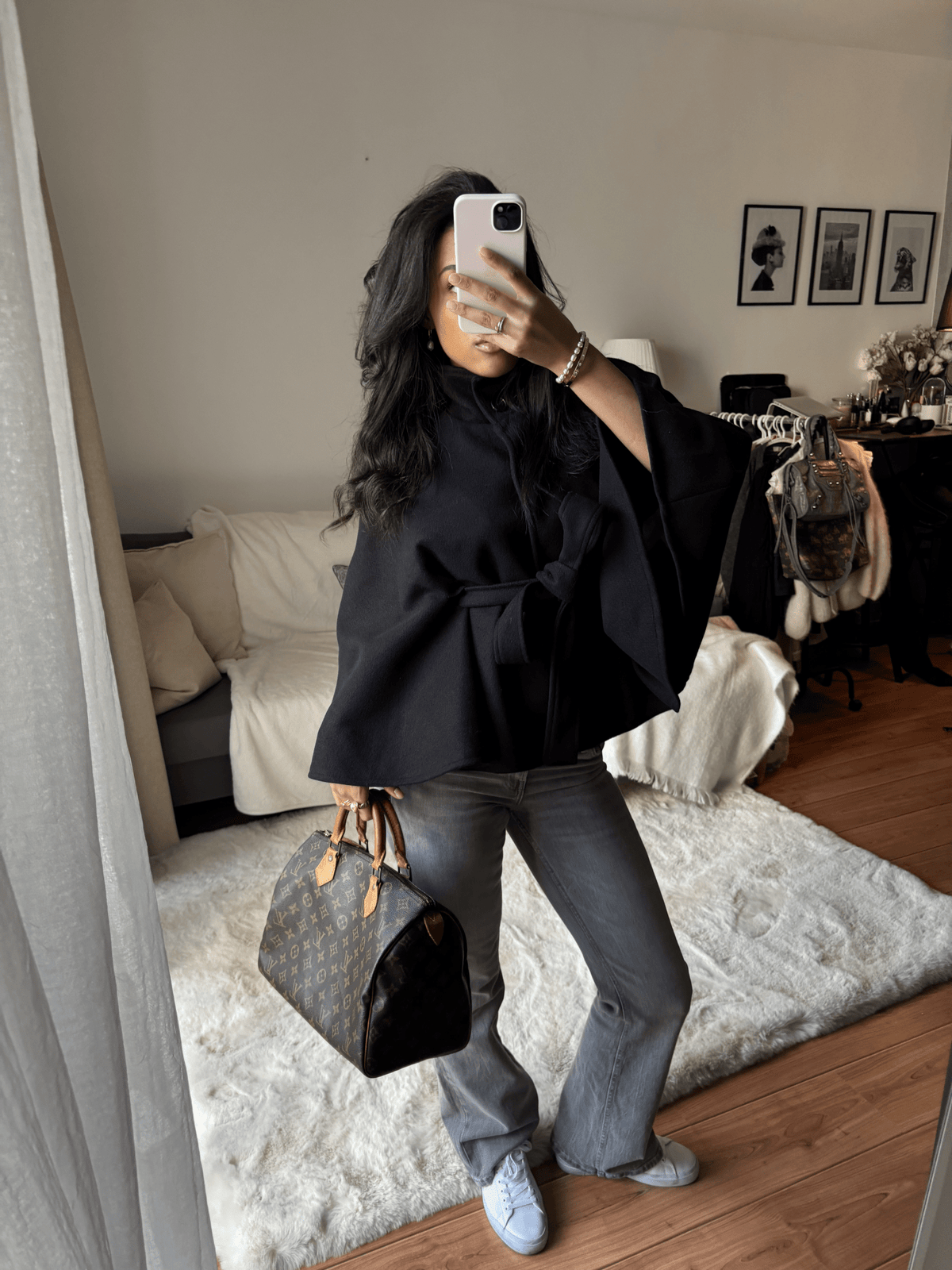 Elegante Cape-Jacke Arianne mit hohem Kragen und Gürtel