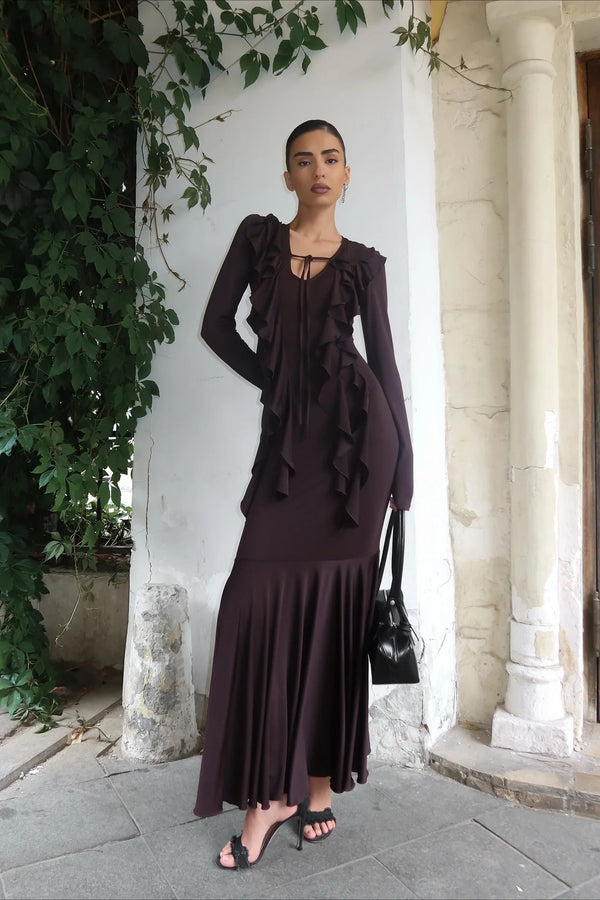 Arielle Maxikleid mit Rüschen und langen Ärmeln