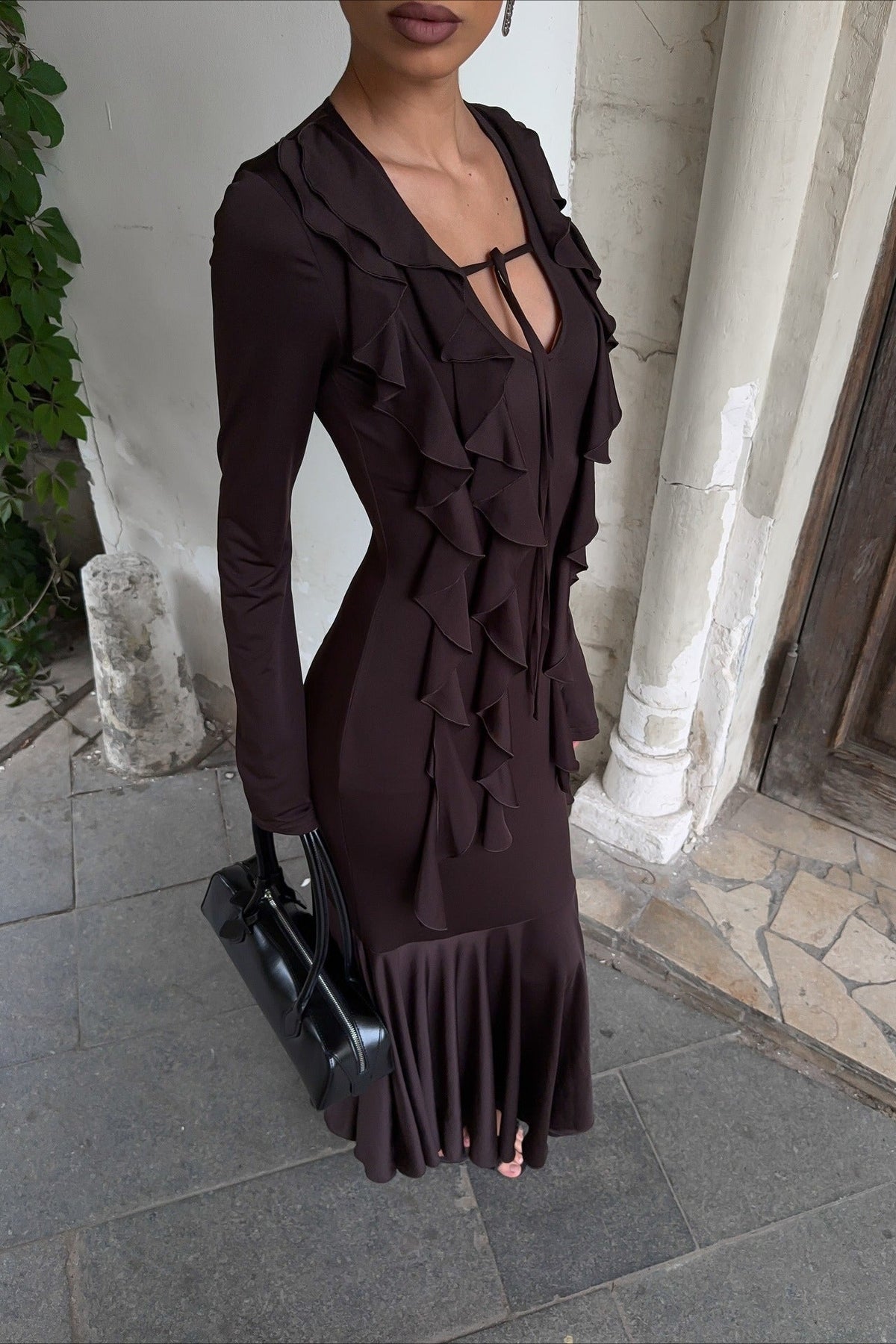 Arielle Maxikleid mit Rüschen und langen Ärmeln
