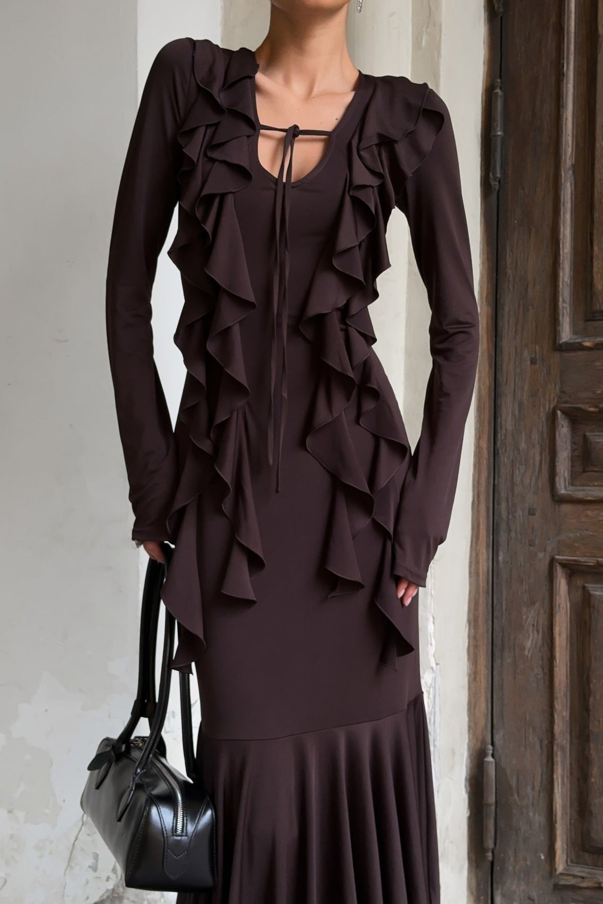 Arielle Maxikleid mit Rüschen und langen Ärmeln