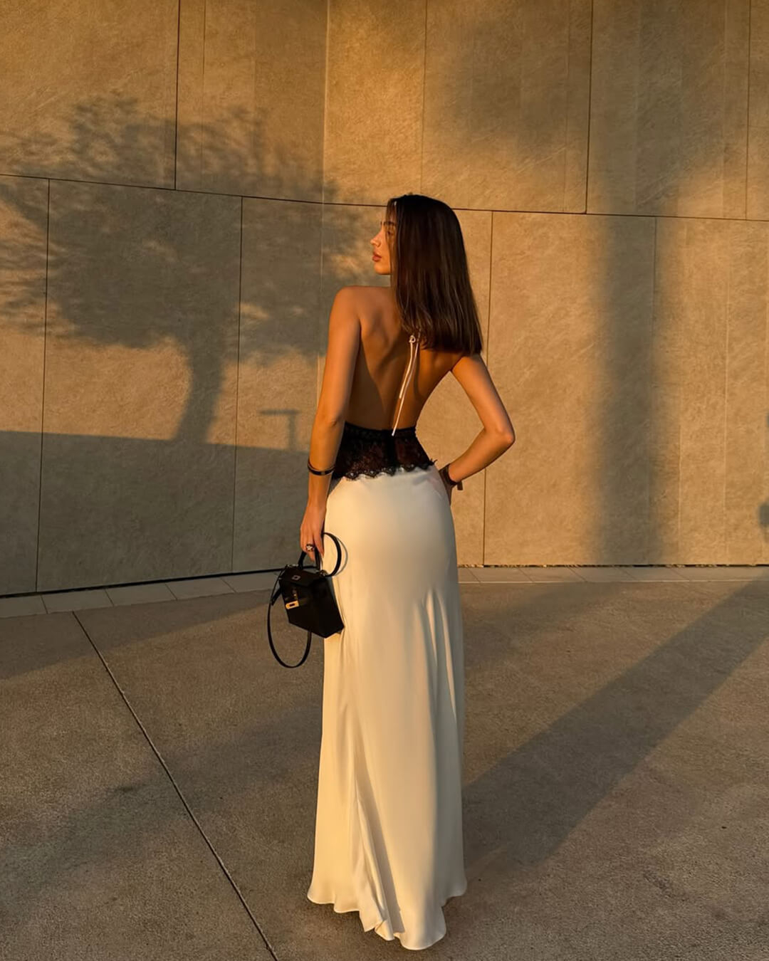 Astrid Satin Lace Waist Backless Dress