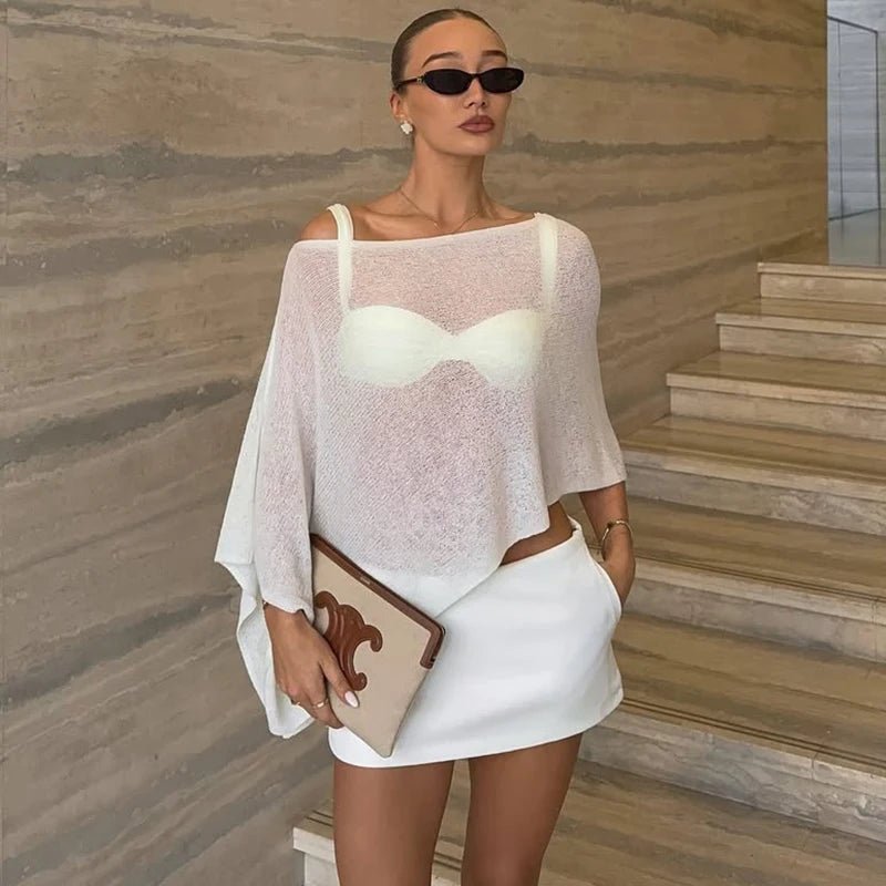 Asymmetrisches, asymmetrisches transparentes Poncho-Oberteil