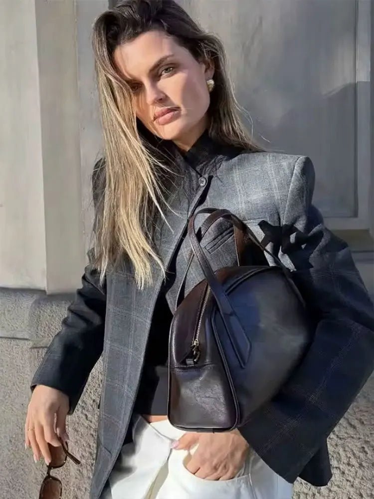 Aurelia Karierter Blazer mit Stehkragen
