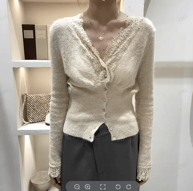 Aurelie Gestrickte Spitzen-Strickjacke