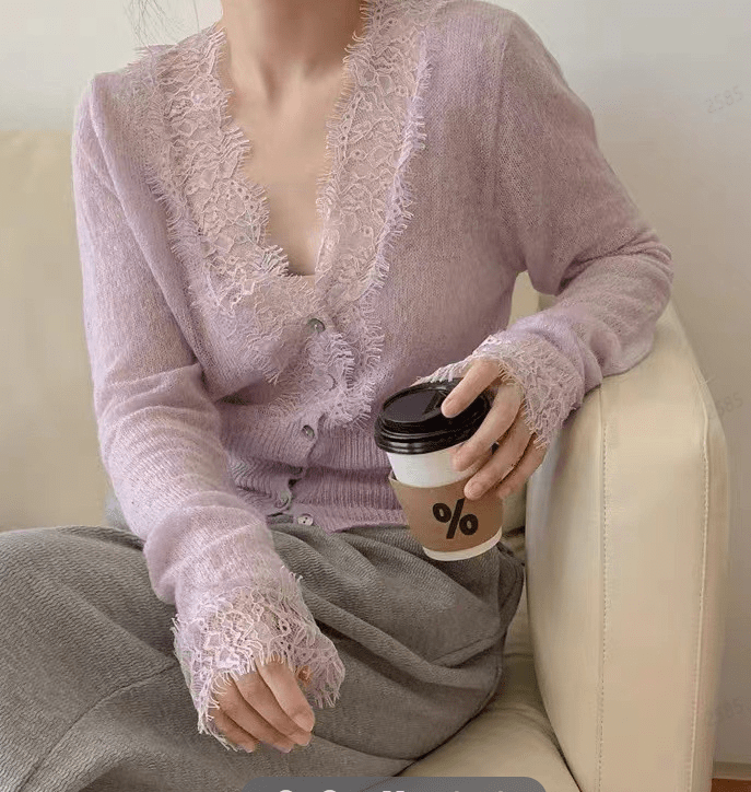 Aurelie Gestrickte Spitzen-Strickjacke