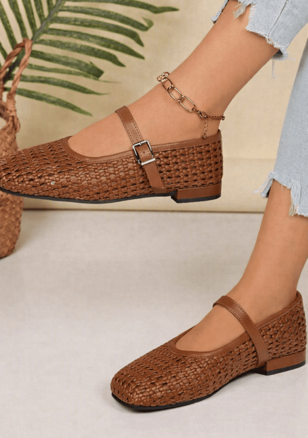 Beatrice Geflochtene Mesh-Mary-Jane-Ballerinas