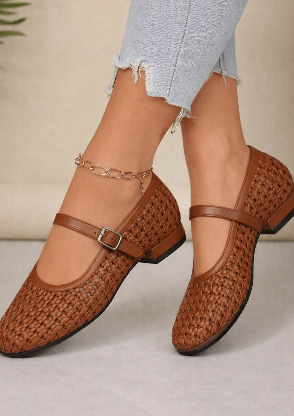 Beatrice Geflochtene Mesh-Mary-Jane-Ballerinas