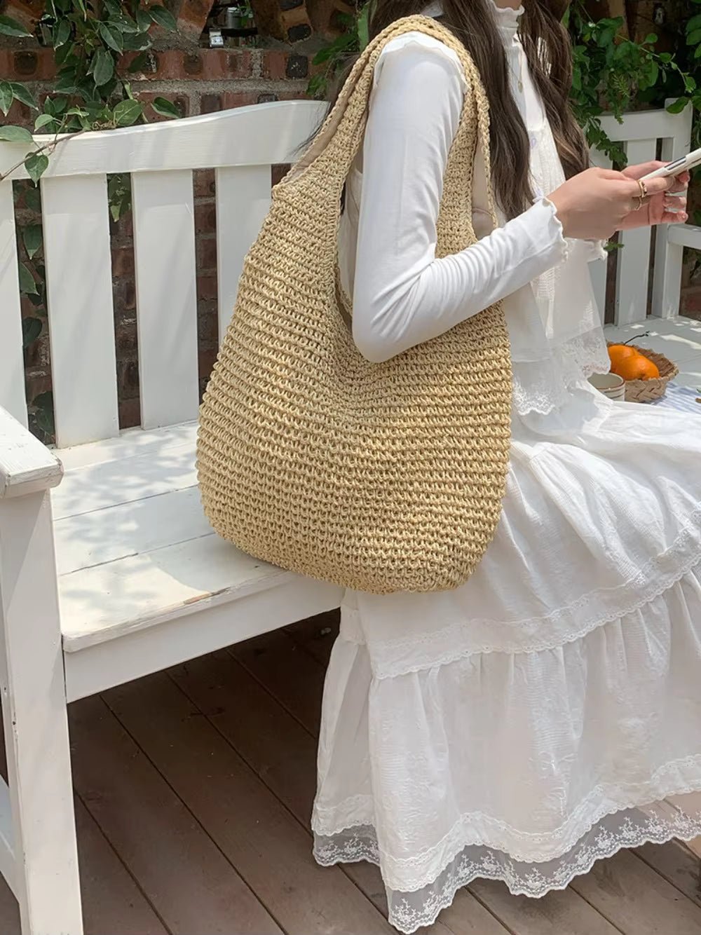 Beatrice Tote-Bag aus gewebtem Rattan
