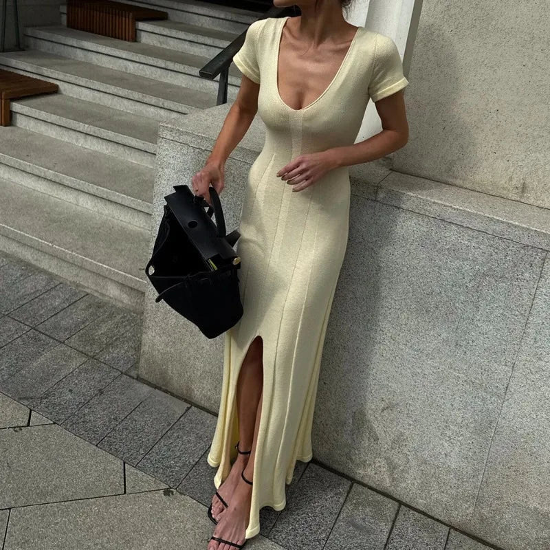Bernadette Geripptes Strick-Maxikleid