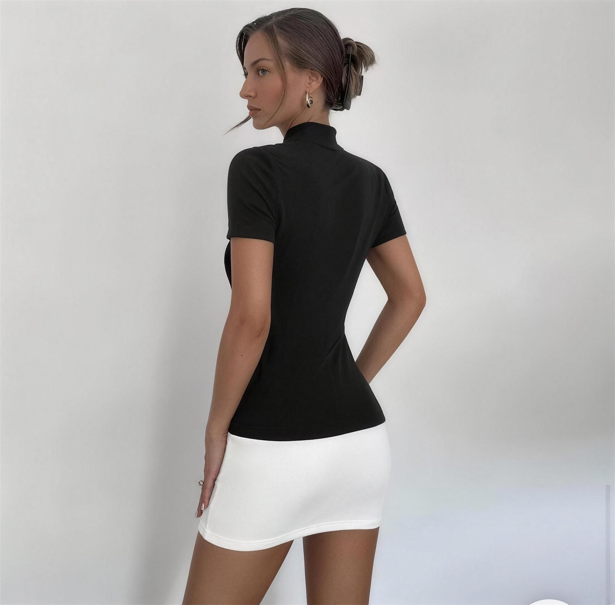 Black and white colourblock mini dress, back view