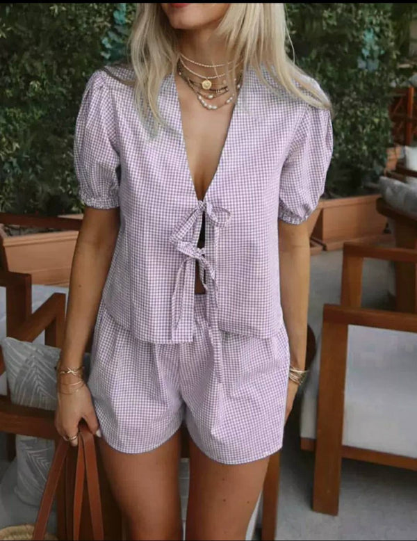 Bianca Plaid Tie-front Two-Piece Set