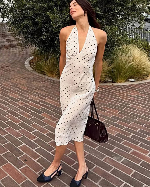 Bianca Neckholder-Maxikleid mit Polka-Dots
