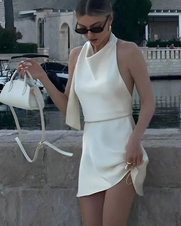 Bianca Satin Backless Mini Dress