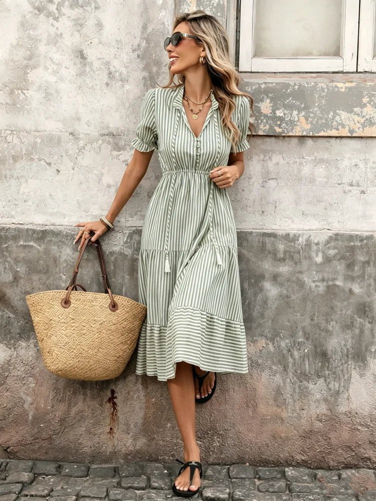 Bianca Gestreiftes Midikleid mit Quasten