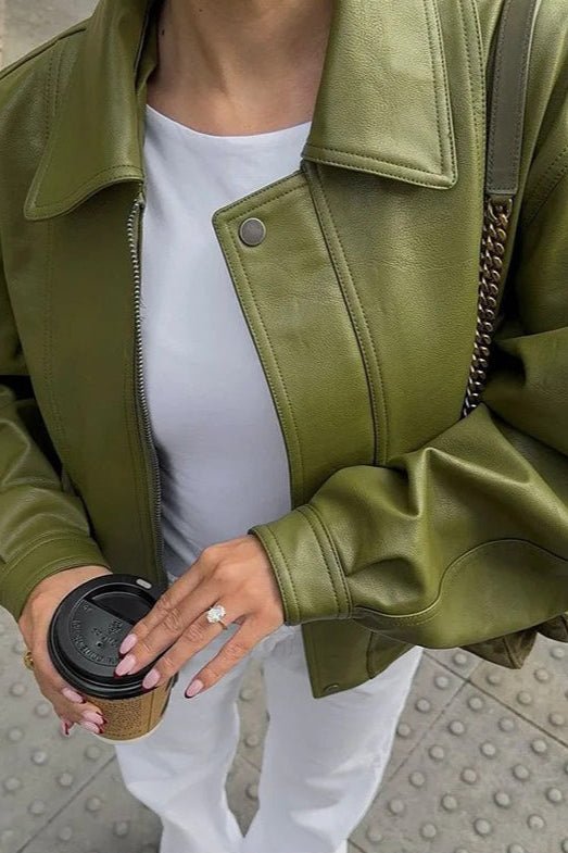 Bilge Vintage-Jacke aus grünem Kunstleder